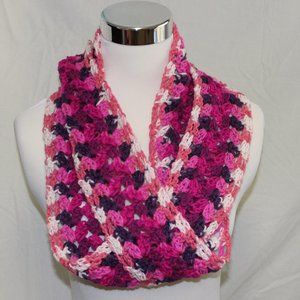Pink Infinity Crochet Scarf Very Long  HANDCRAFTED NEW